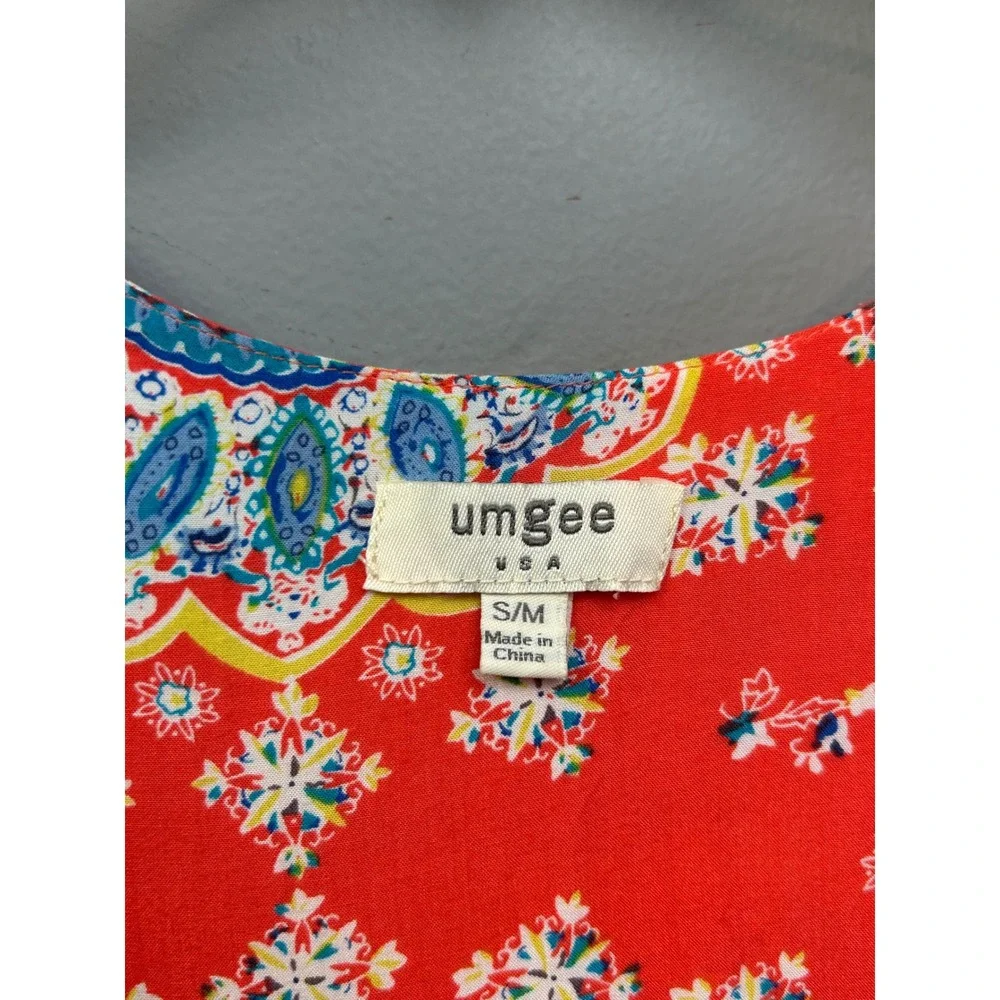 Umgee Kimono Women S/M Coral‎ Paisley Boho Fringe Crochet Lace Open Colorful